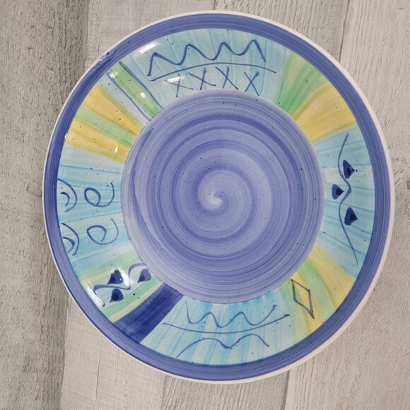 Alco Hand-Painted Ceramic Bowl With Abstract Blue & Multicolor Design - Picture 2 of 4
